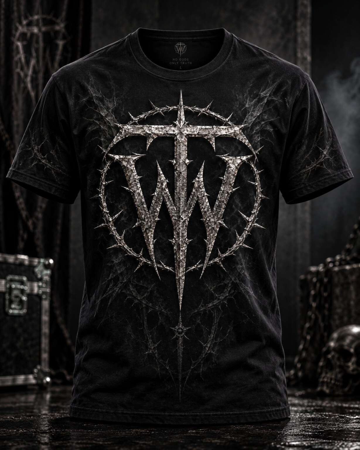 Black THORNWATER T-shirt with silver monogram